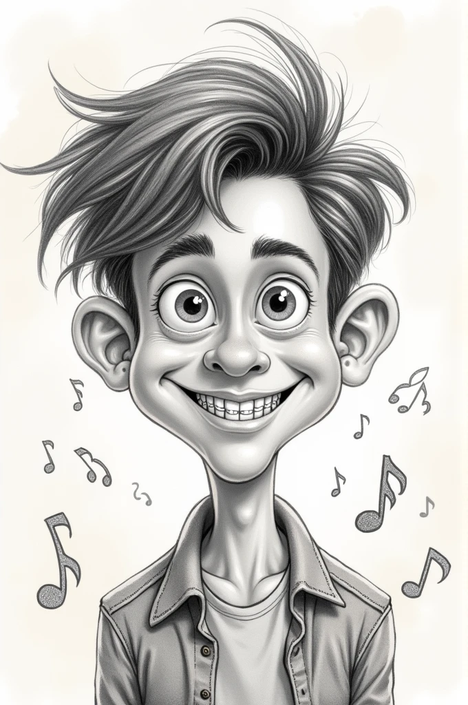 Pencil caricature portrait of a 17 year old boy 