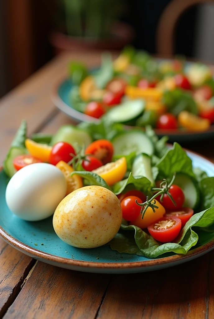Two boiled eggs and 250 grams of vegetable salad