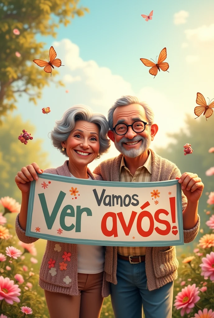 Make an image announcing that they are going to be grandma and grandpa in Portuguese