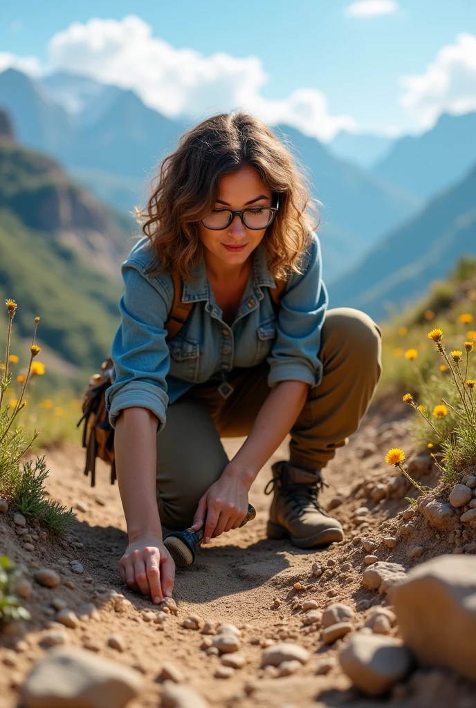  Woman finding a dinosaur fossil 