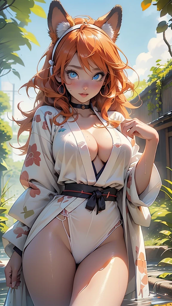 japan girl from ancient Japan,1girl,
(large breasts:1.4),((((shiny hair,)))),(((blue_eyes:1.3))),intricate eyes,beautiful detailed eyes,big eyes:1.5,hair orange between eyes, (orange hair:1.5),((animal ears:1.3)),two side up, long hair,((((lustrous skin:1.5,tanned skin,bright skin: 1.5,skin tanned,shiny skin,very shiny skin,shiny body,Reflective skin)))),(spider lower abdomen,narrow waist,wide hip,athletic body,inflated legs,thick thighs,(detailed face)),beautiful detailed lips,(detailed beautiful face and eyes),hmsan, haruhime,
cute,slutty,sensual,seductive look,seductive,((erotic)),opulent,sumptuous,((nsfw)),
((red kimono:1.2)),(kimono,half-naked kimono:1.5),clavicle, (cleavage:1.2), (japanese clothes),((khaki coat:1.2), (white panties:1.2), (choker),(((wet clothes))),choker, obi,
(flirtatious pose:1.3), looking at viewer,embarrassed,centered,scale to fit dimensions,Rule of thirds,
outdoors,(old Japan with cherry trees),scenery,extremely scenery,(landscape of old Japan with cherry trees in background),clouds,
(Glossy asian ornaments),highres,sharp focus,(ultra detailed,extremely detailed),(photorealistic artwork:1.37),(extremely detailed CG unity 8k wallpaper),(((vibrant colors,vibrant theme))),(intricate),(masterpiece),(best quality),artistic photography,(photography taken by sldr),(intricate background),perfect rendered face,perfect face details,realistic face,photo realistic,((intricate detail)),(((realism))),