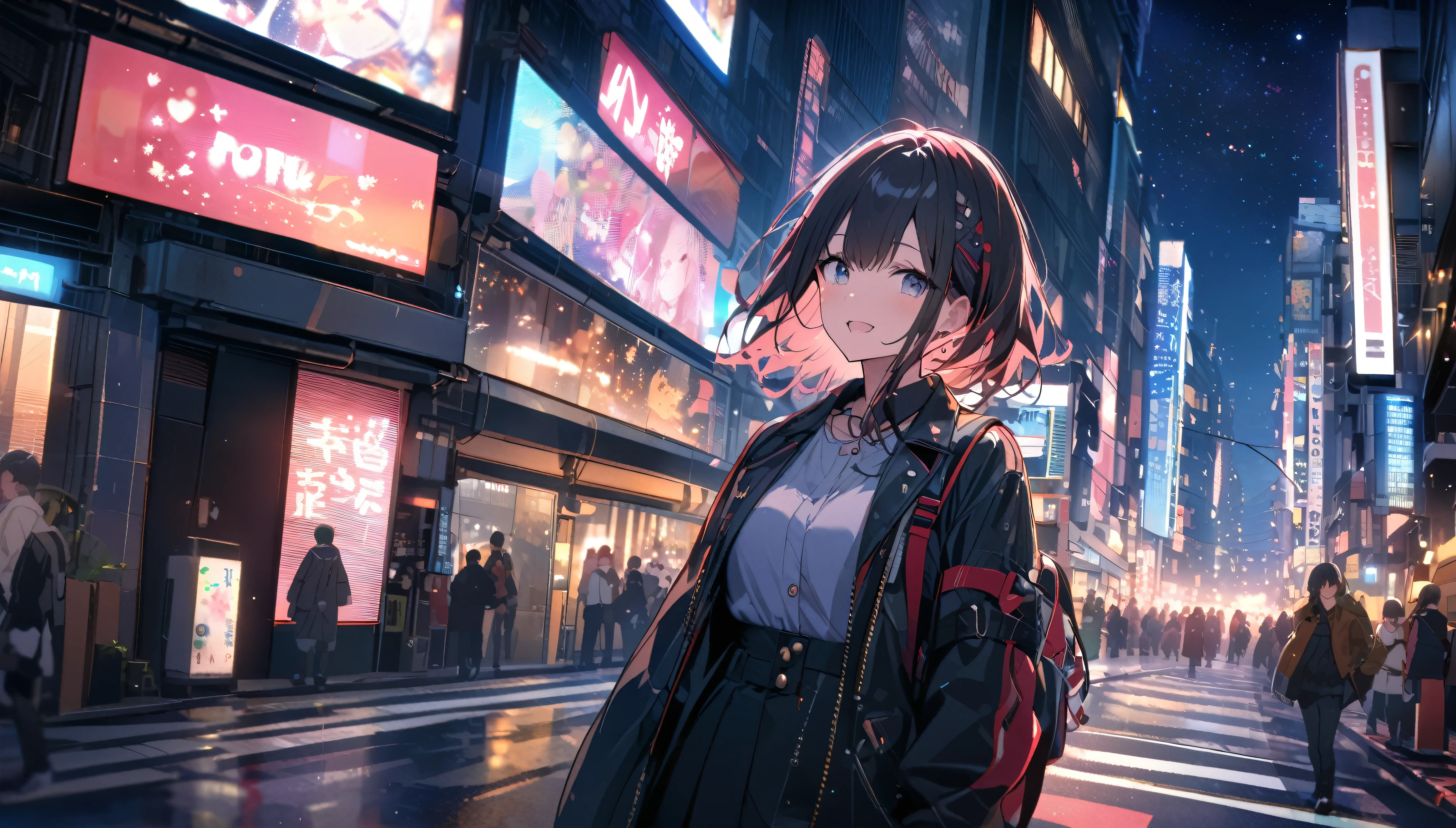 View of Tokyo city,Night starry sky,Streetscape、listen to music、Japanese