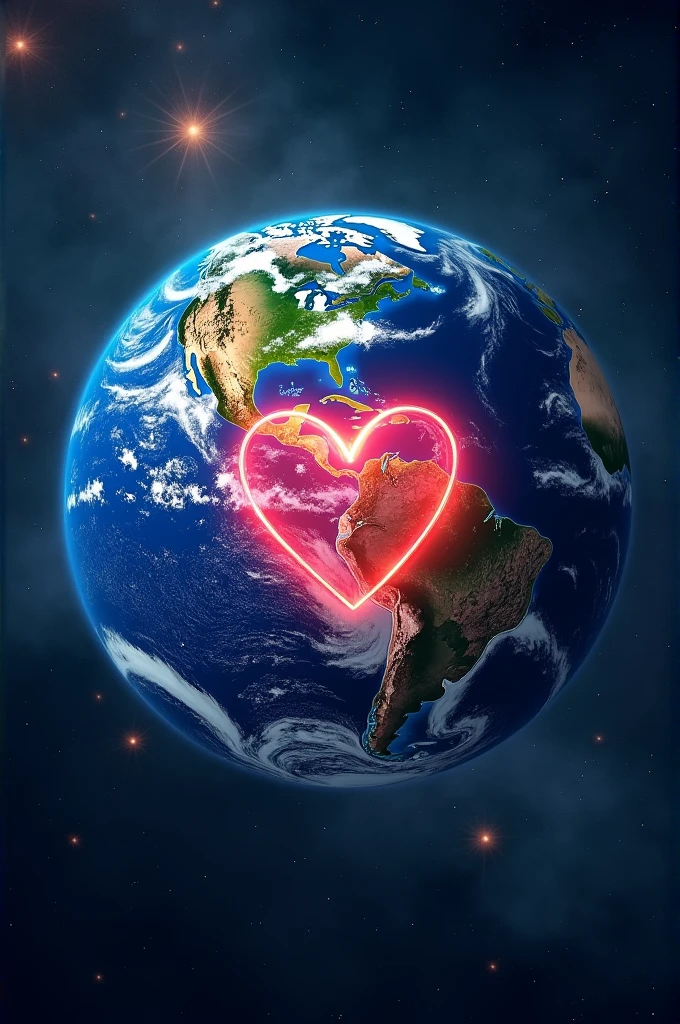 Draw the planet Earth with a heart in the middle