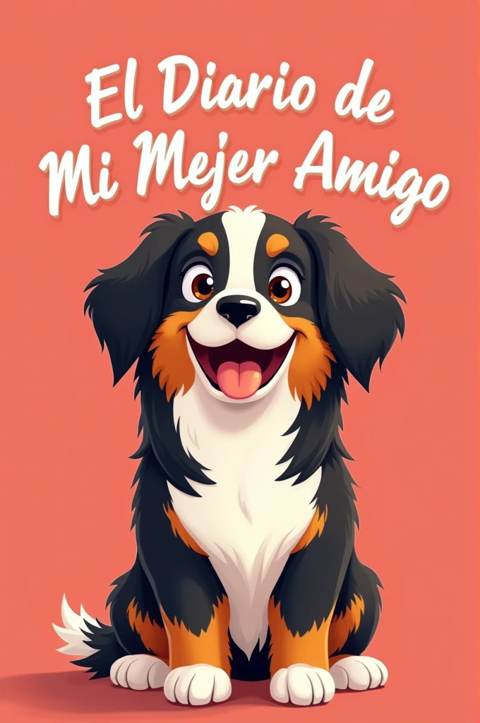 Animated image of Bernese Mountain Dog with title My Best Friend's Diary in Spanish and solid blush red background