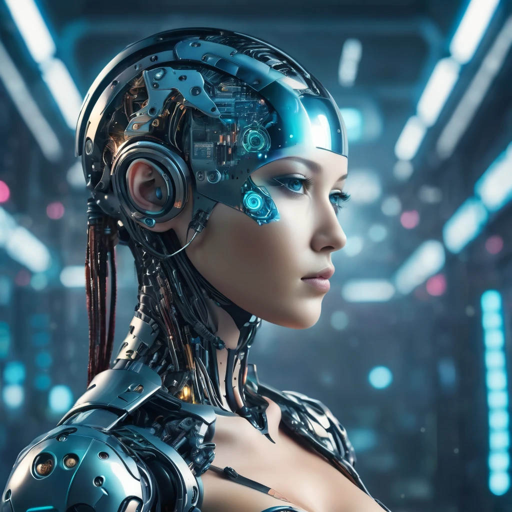 world of artificial intelligence, cyberpunk, in the center of the image, light background