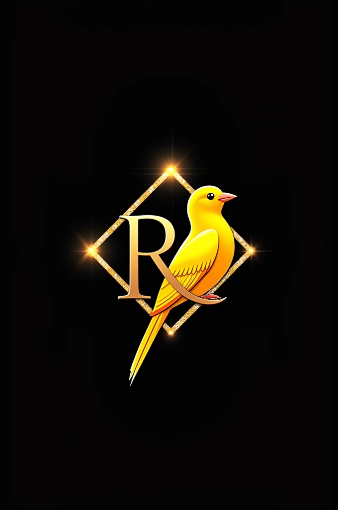 Yellow canary black background logo with the letter R and having a diamond 