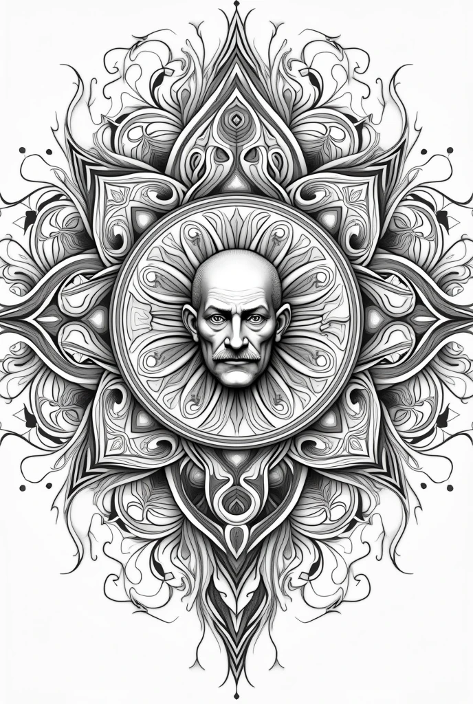 Sigmund Freud mandala to color in black and white