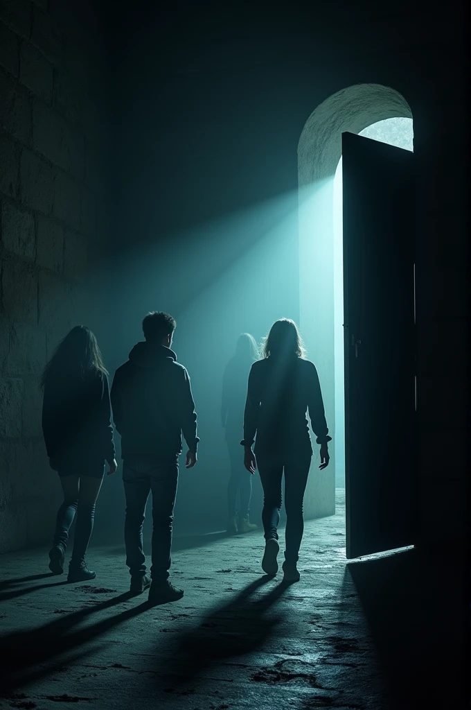 Suddenly, the door slams shut behind them, plunging them into darkness. Panic sets in as they realize they might be in over their heads.