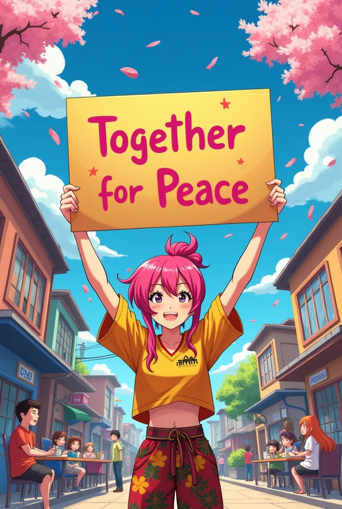 Poster slogan that promotes the peace of our community anime style