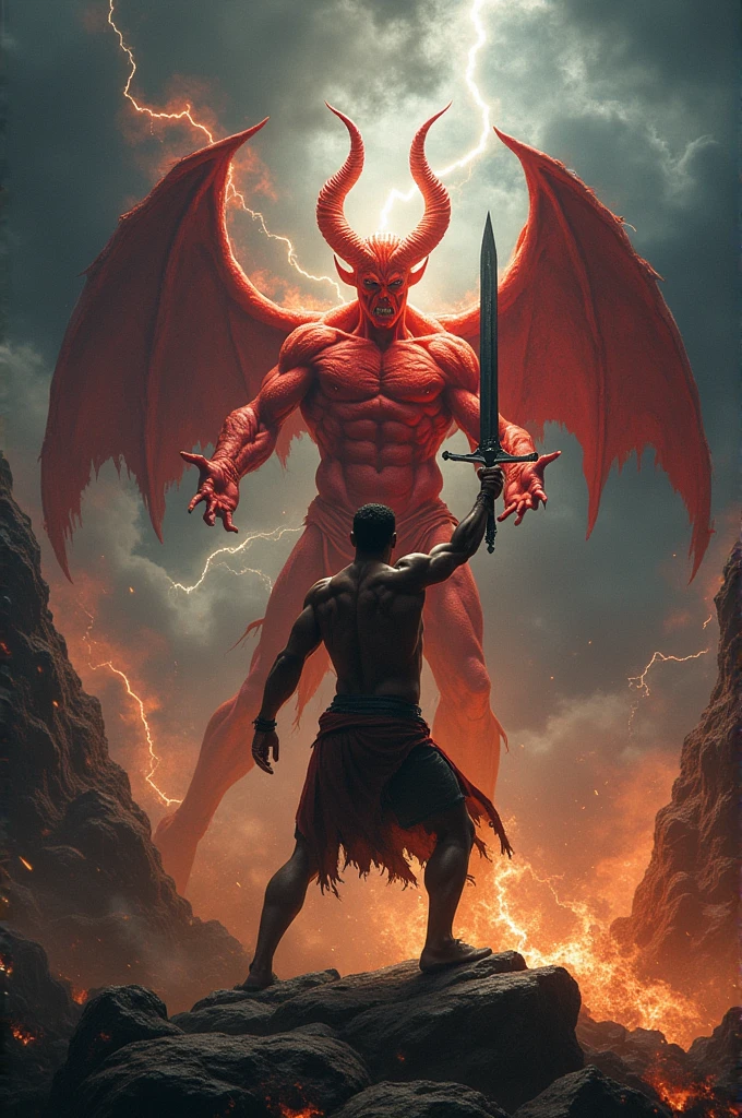 Man fighting against satan