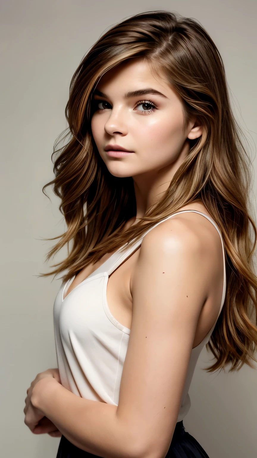 Close de ((( by Stefanie Scott:0.9))) ((( face de  Emma Watson:0.8))), posing to photo 