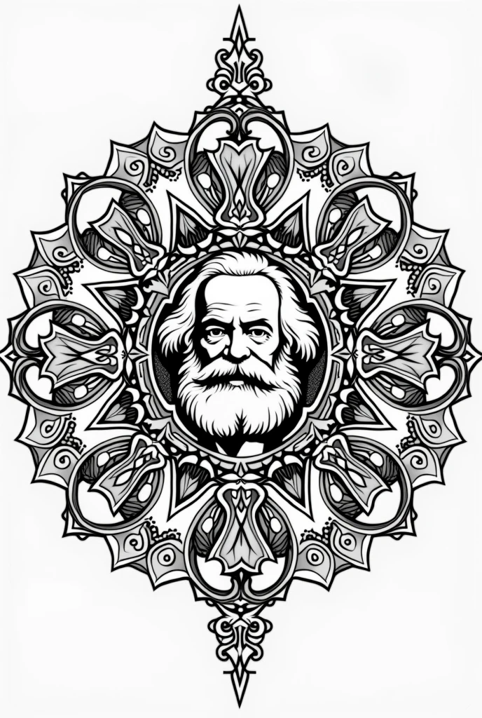 Karl Marx mandala to color in black and white