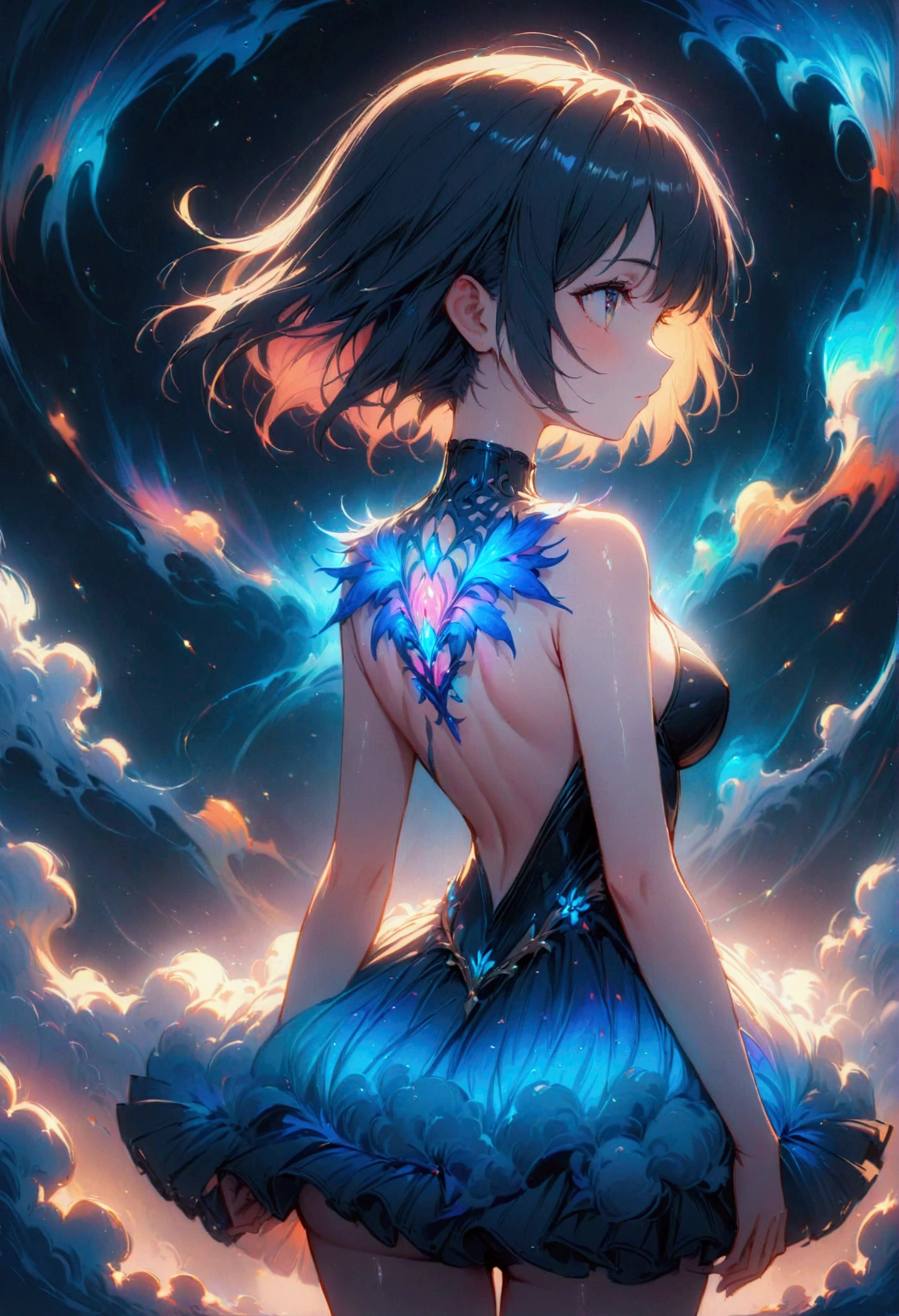 fog, colorfully, cinematic lighting, (work of art:1.2), best qualityer, high qualiy, high resolution, (hyper detailled), detailed back ground, 1 girl,