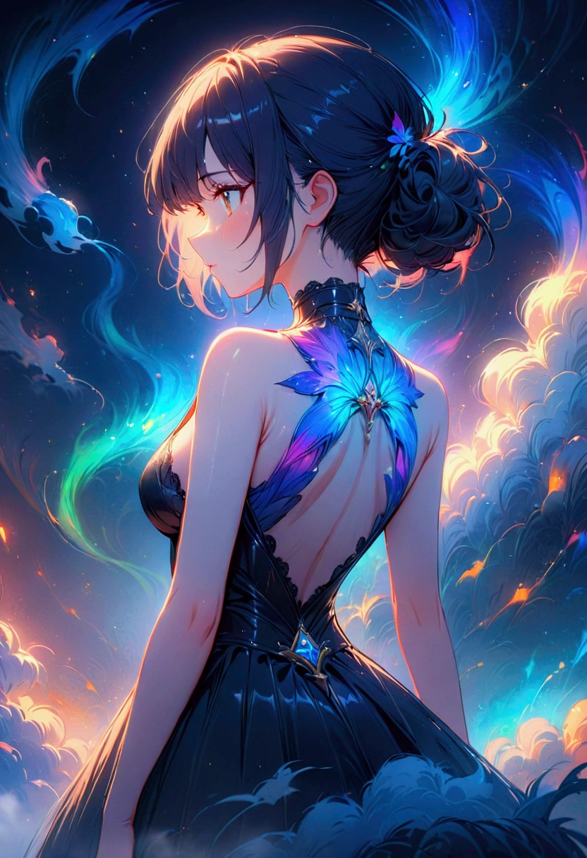 fog, colorfully, cinematic lighting, (work of art:1.2), best qualityer, high qualiy, high resolution, (hyper detailled), detailed back ground, 1 girl,