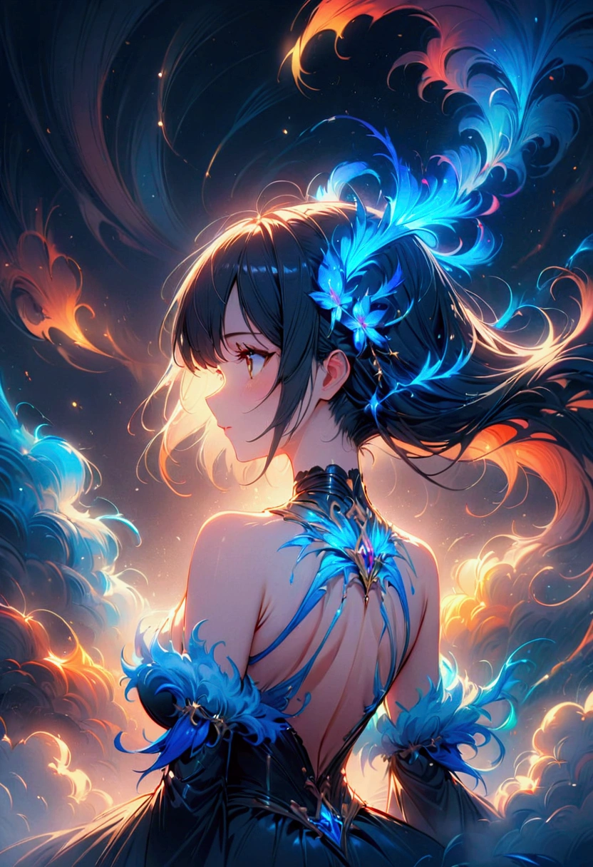 fog, colorfully, cinematic lighting, (work of art:1.2), best qualityer, high qualiy, high resolution, (hyper detailled), detailed back ground, 1 girl,