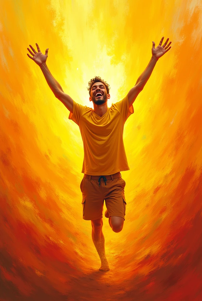 Create an expressionist piece of art that expresses happiness I want a single male person in the image