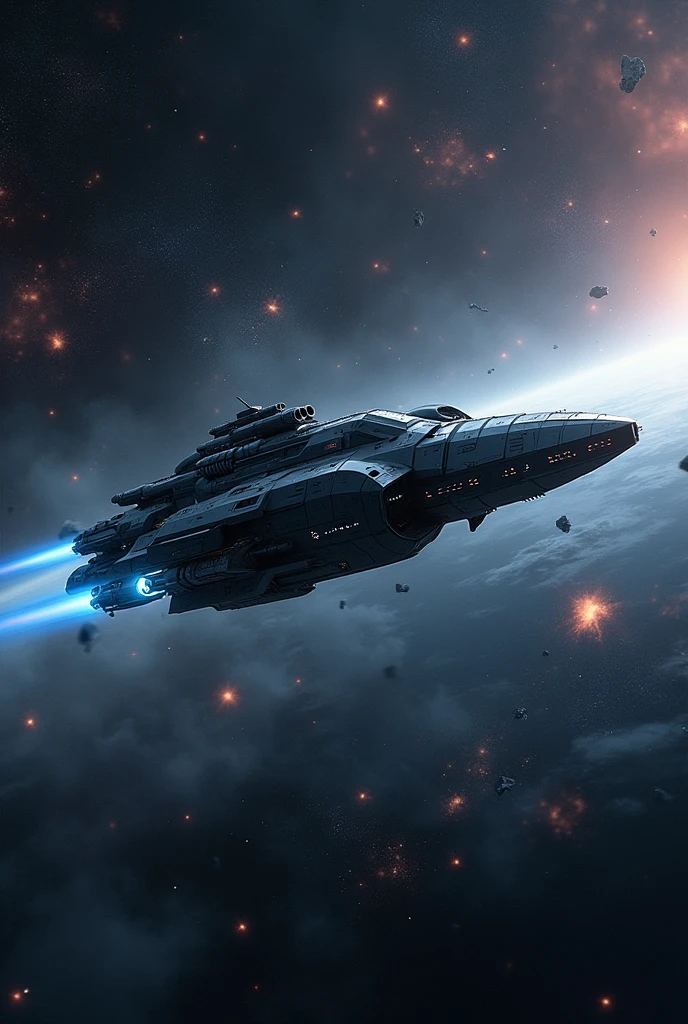 Imagine a cargo spaceship, that specializes in transporting loads of approximately 20 tons in outer space that is inspired by the HERO HUNK 150 motorcycle