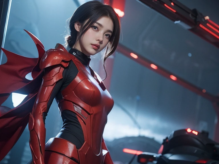 ３２ｋphotograph、ハイクオリティphotograph、Photograph the whole body, Movie angle, masterpiece, Highest quality, Very detailed, CG, 8k wallpaper, Beautiful Face, Delicate eyes, Otome, One person、Questionable smile, skirt, shirt,Red Tentacle Battle Suit、Tentacle Shield、Tentacle Missile、Tentacle Sword、Tentacle Armor、Octopus、attack with tentacles