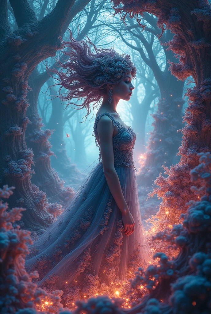 (work of art, Maximum quality, best qualityer, offcial art, beautiful and aesthetic:1.2), (1 girl), extremely detaild,(Fractal Art:1.3),colorfully,More Detailed