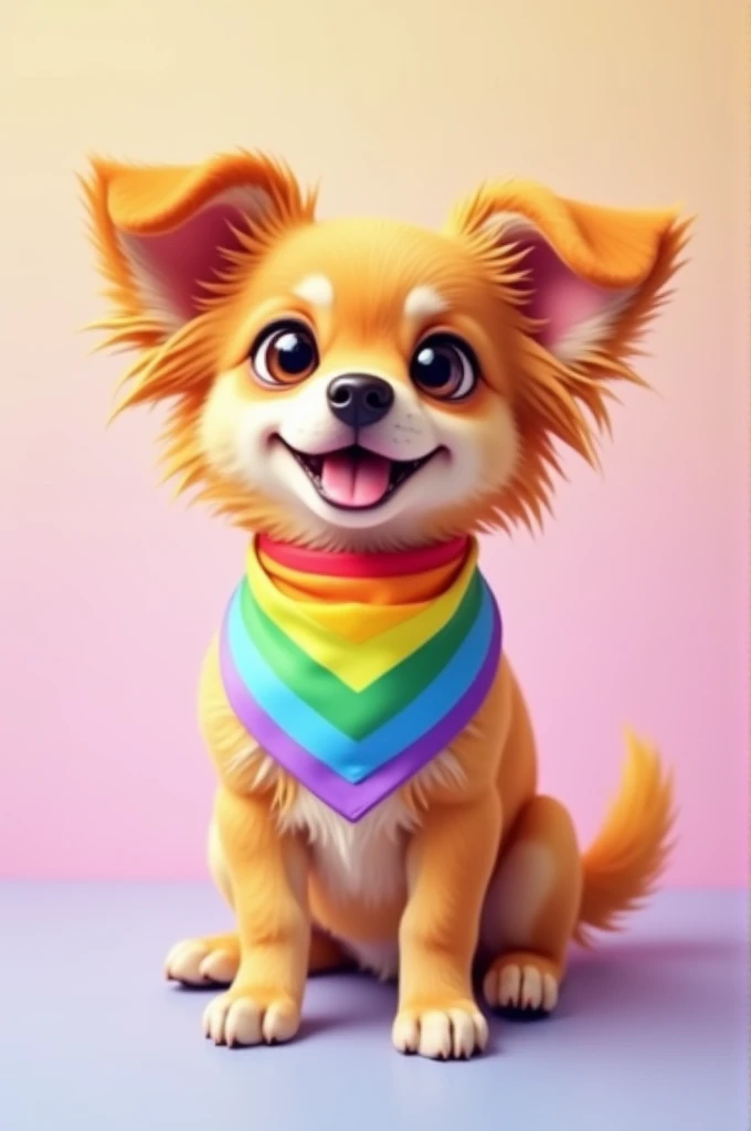 A female dog with eyelashes sitting with a gay bandana around her neck and drawn as a simple emoji