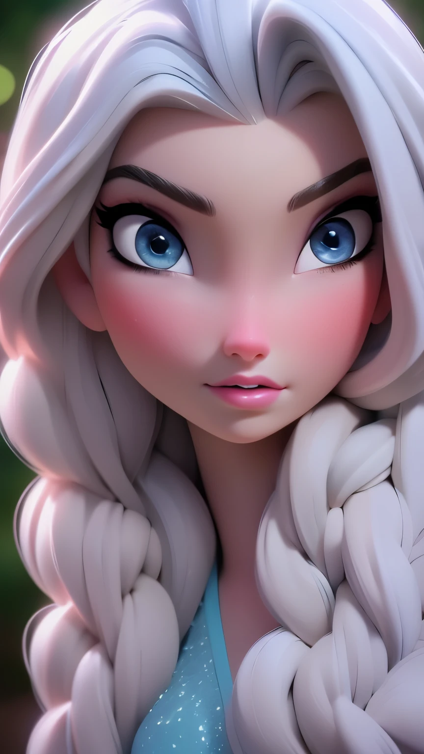 Elsa, (perky breasts), (((small breasts))), smirk:1.2, beautiful blue eyes, (perfect iris’s), depth of colour to her eyes, blonde hair, long hair, braid, full lips, blush, naked, she is showing her vagina, depth of field, bokeh, (special attention to skin detail: 1.2), masterpiece, best quality, ultra-detailed, ultra-HD, photorealistic, cinematic, ((mid camera shot)), sensual pose, alluring, nipples:1.4, looking up at camera, closeup on her face, her cheeks are blushed, 22 years old, she is on her knees, eye contact:1.4, high angle:1.5, ((closeup on face)), perfect face, (((visible breasts))) bokeh everything other than her perfect face, location is Arendelle in winter, ice castle