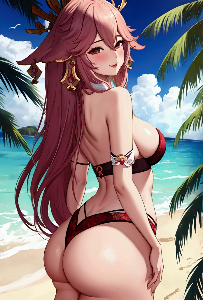 Yae miko Sexy busty milf with sexy butt on the beach