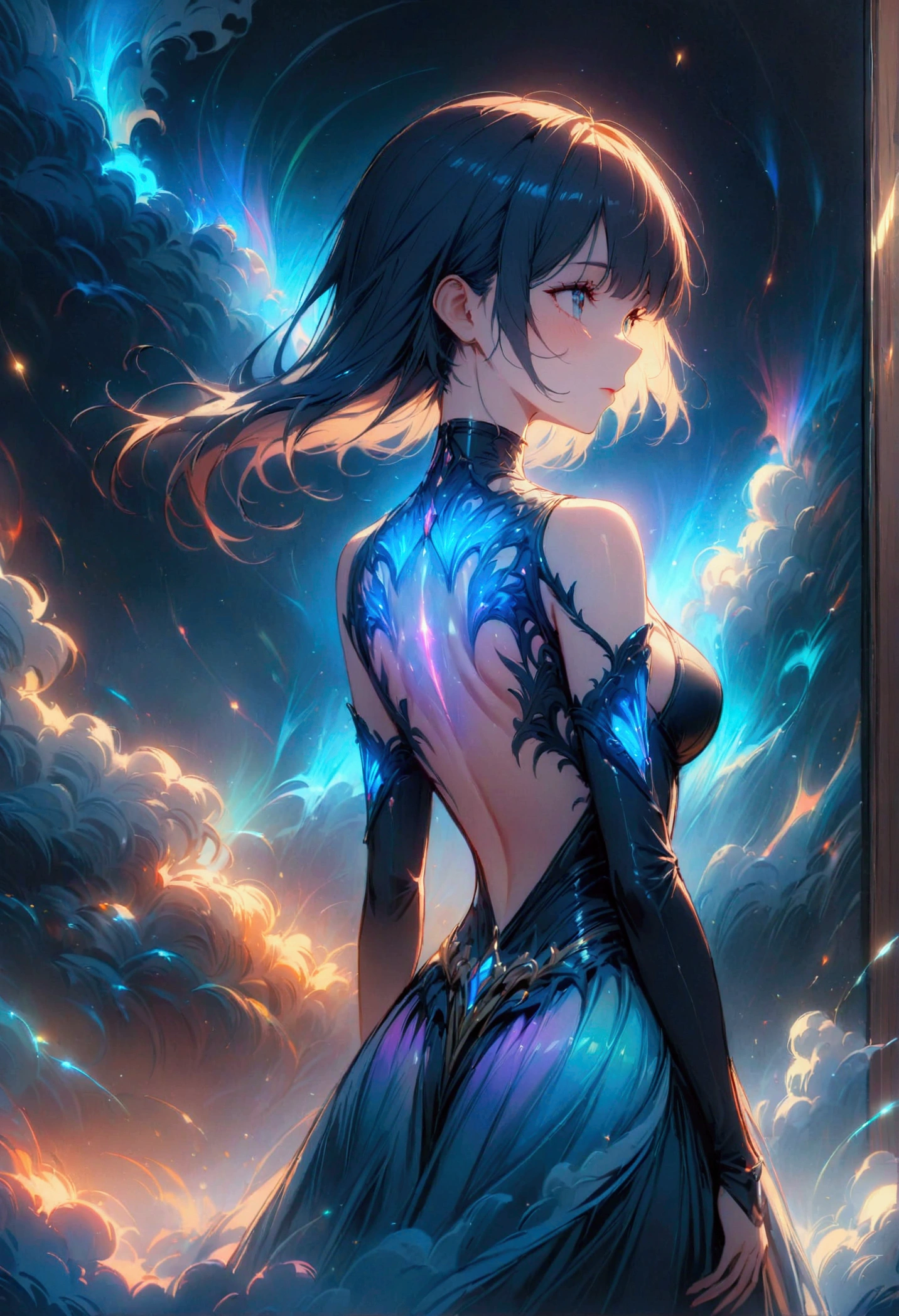 fog, colorfully, cinematic lighting, (work of art:1.2), best qualityer, high qualiy, high resolution, (hyper detailled), detailed back ground, 1 girl,