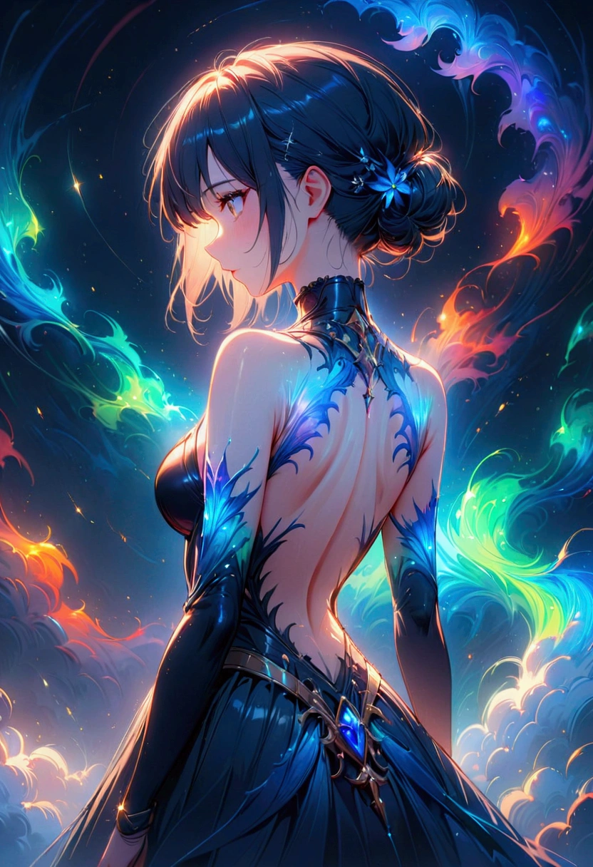 fog, colorfully, cinematic lighting, (work of art:1.2), best qualityer, high qualiy, high resolution, (hyper detailled), detailed back ground, 1 girl,