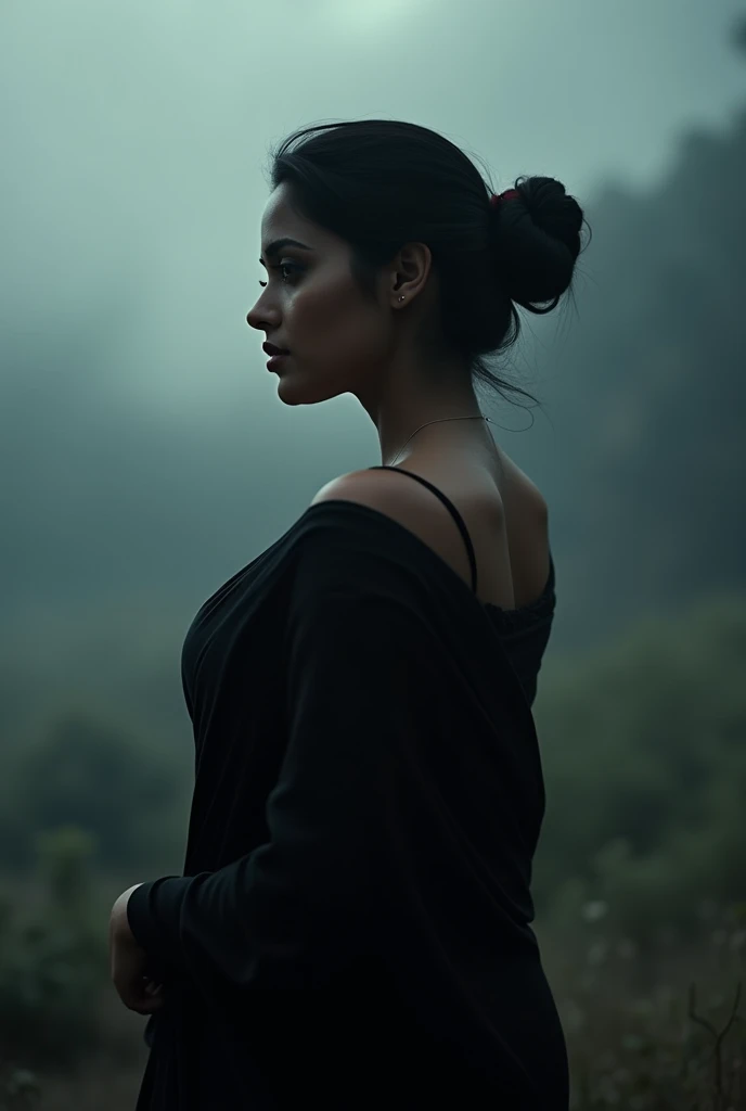 Tamanna bhatia showing hips,cloud, black saree, no sun light, no lose hair, pinned hair, raw photo, big tits, realistic picture, photoshoot