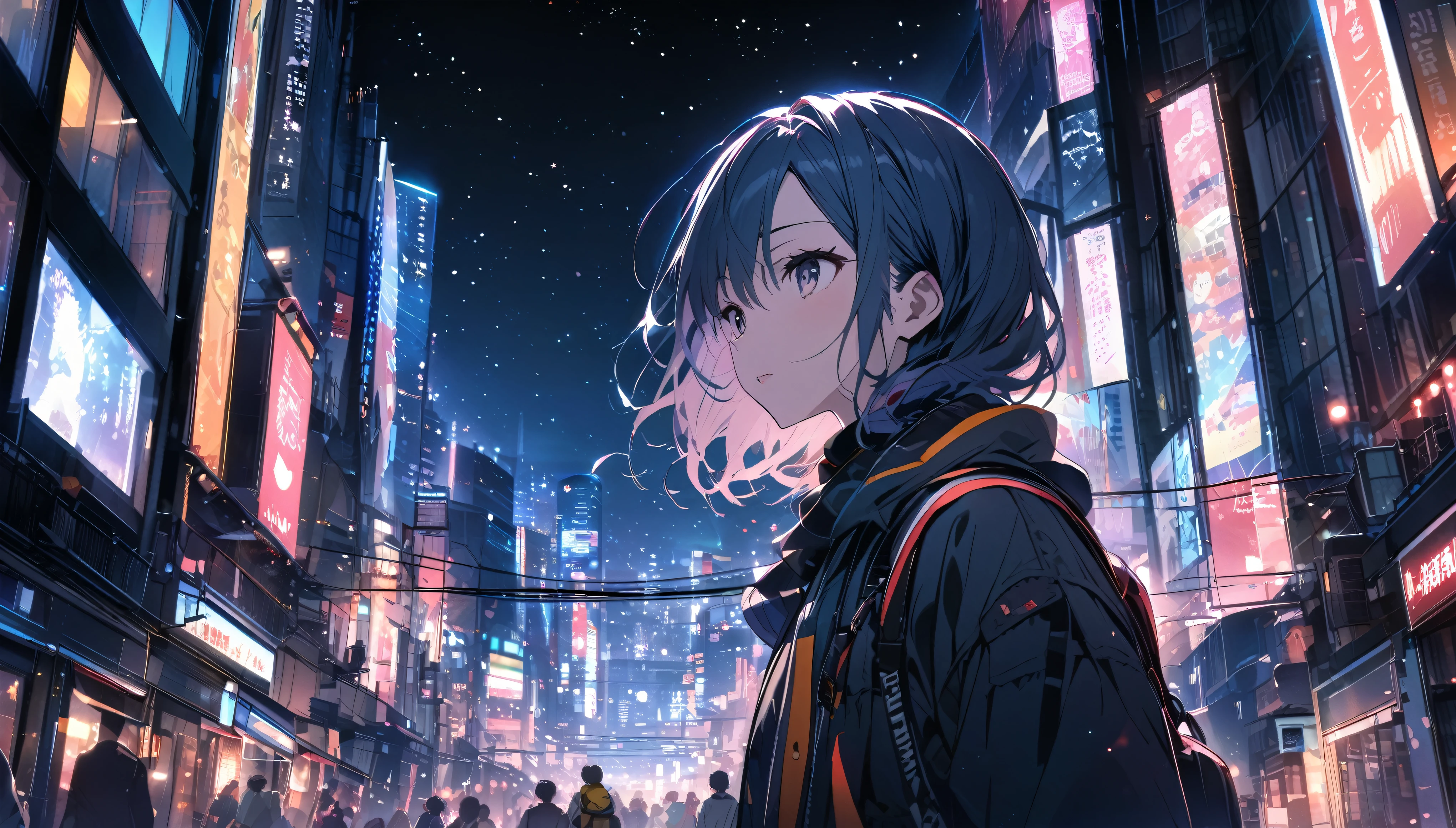 View of Tokyo city,Night starry sky,Streetscape、listen to music、Japanese