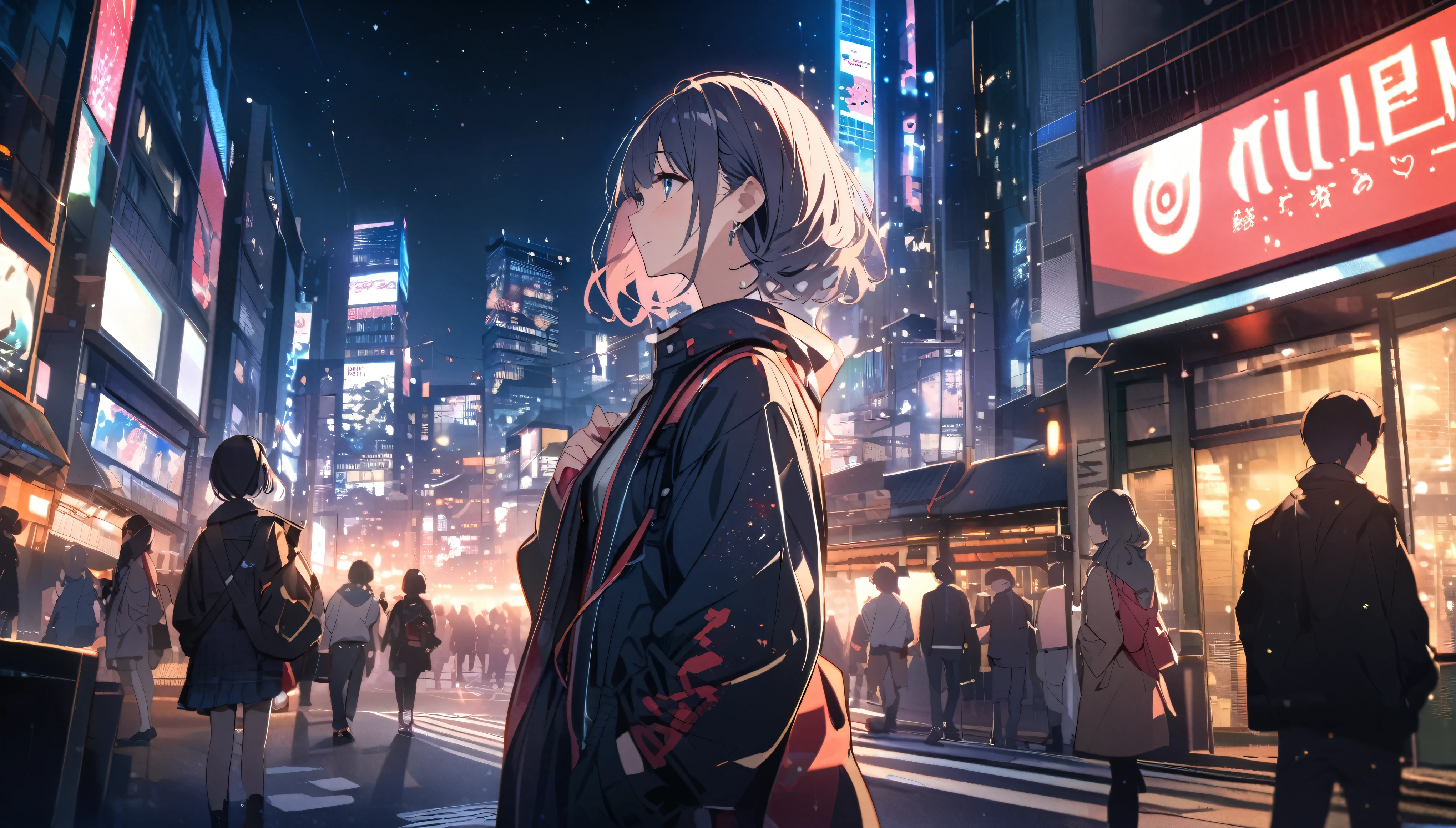 View of Tokyo city,Night starry sky,Streetscape、listen to music、Japanese