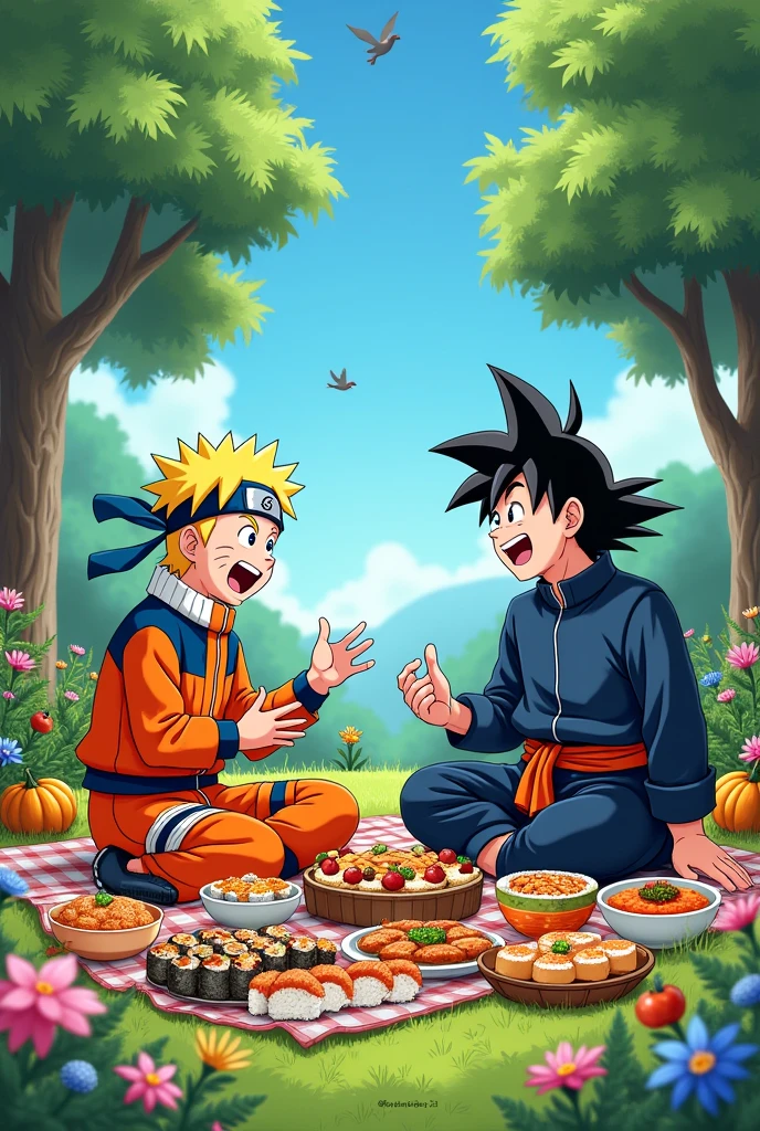 Naruto and Goku having lunch 