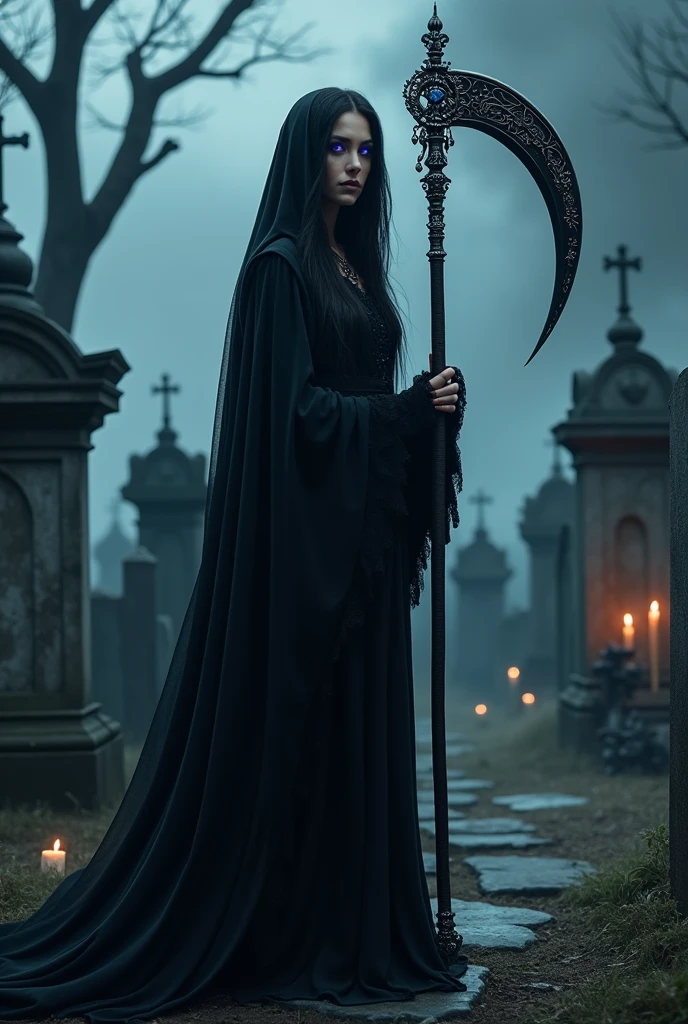 a dark realistic woman Reaper 