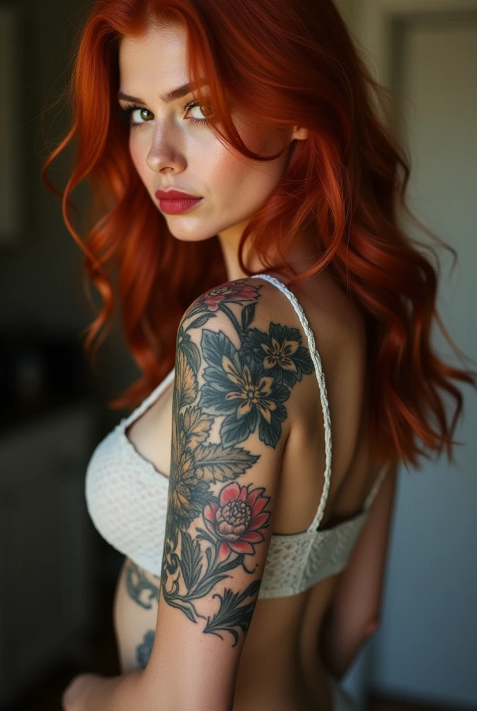 sexy redhead woman with tattoo