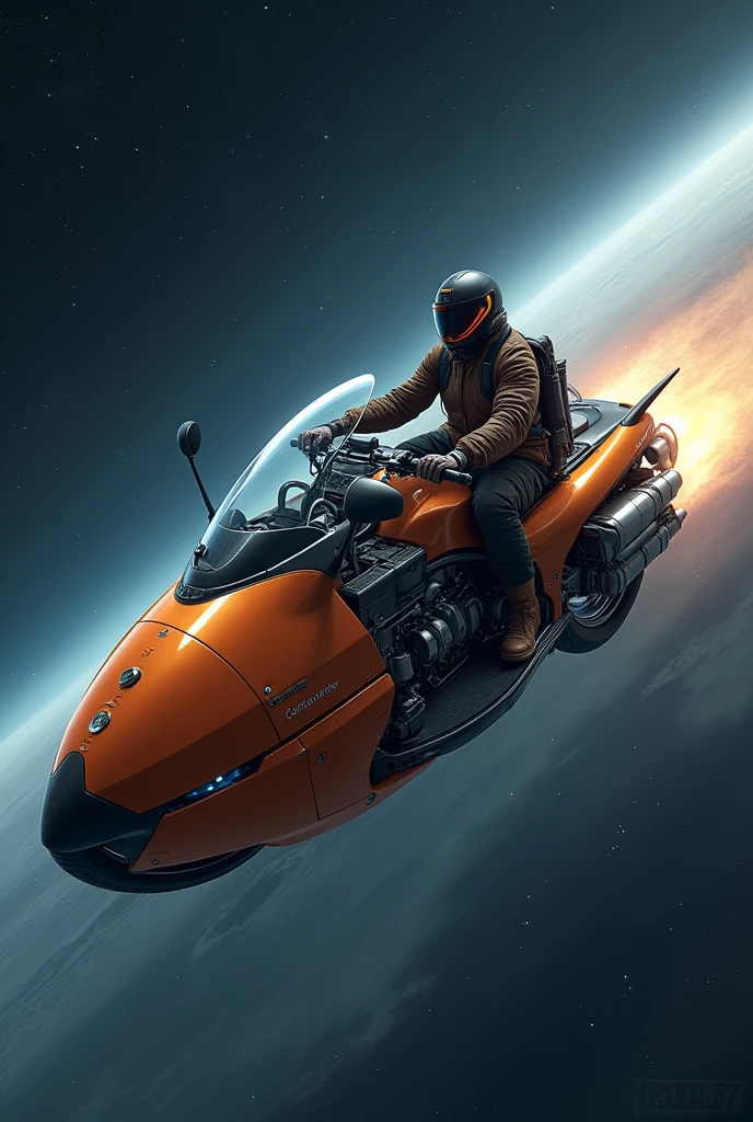 Imagine the crew of a cargo spaceship, that specializes in transporting loads of approximately 20 tons in outer space that is inspired by the HERO HUNK 150 motorcycle, This ship has an attachable orange container where it transports the merchandise..
The crew is 5 members, the captain and 4 people in the team 