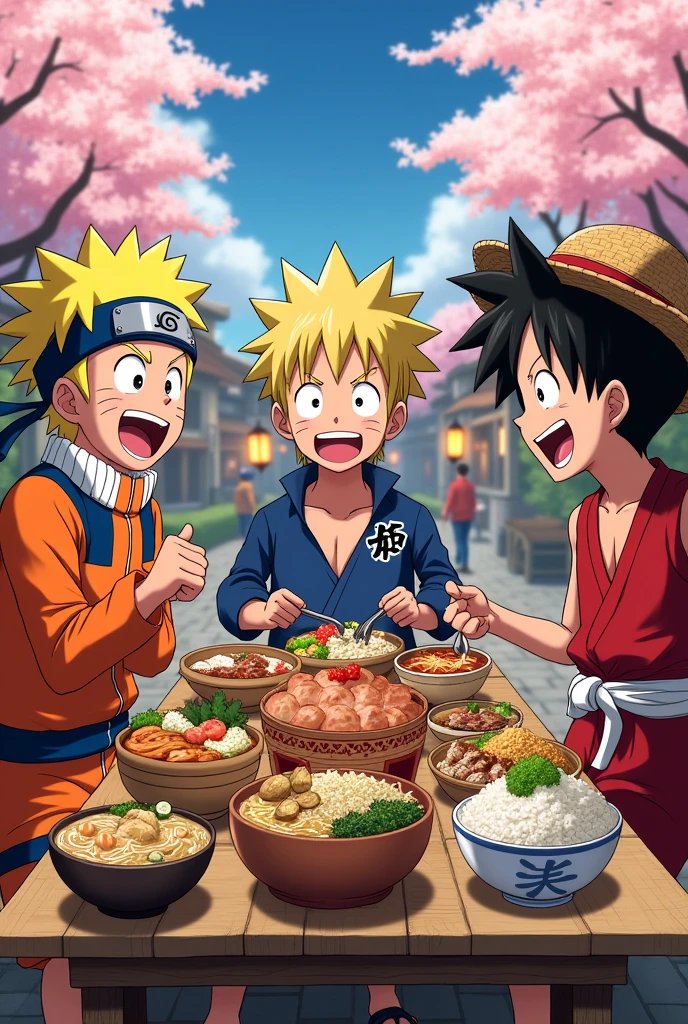 Naruto and Goku and Lufi ??? eating food