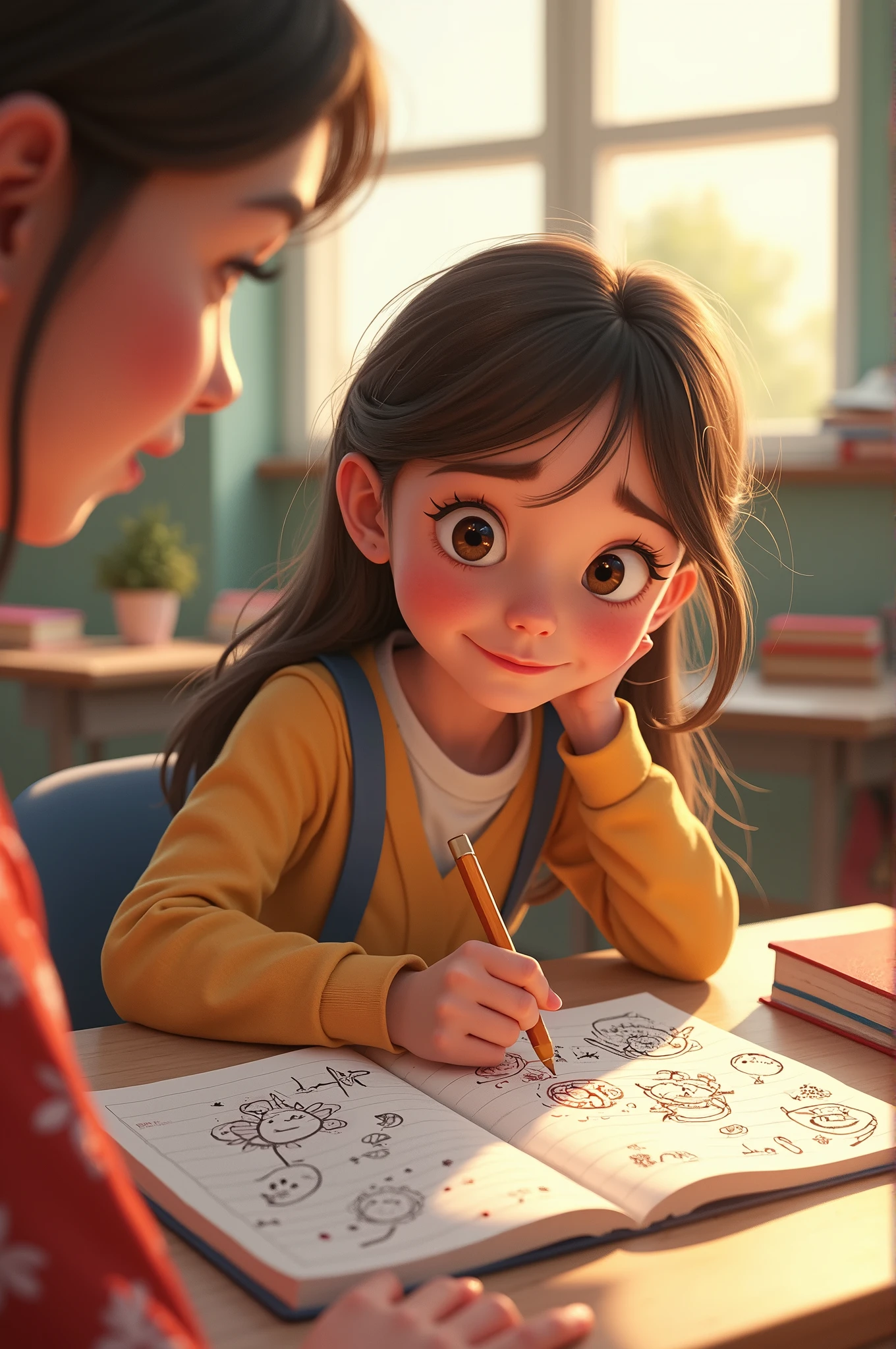 Emily loved to doodle in her notebook, drawing little characters and patterns during class. One day, her teacher caught a glimpse of her work and said, "These are wonderful, Emily. Have you thought about showing them to others?"