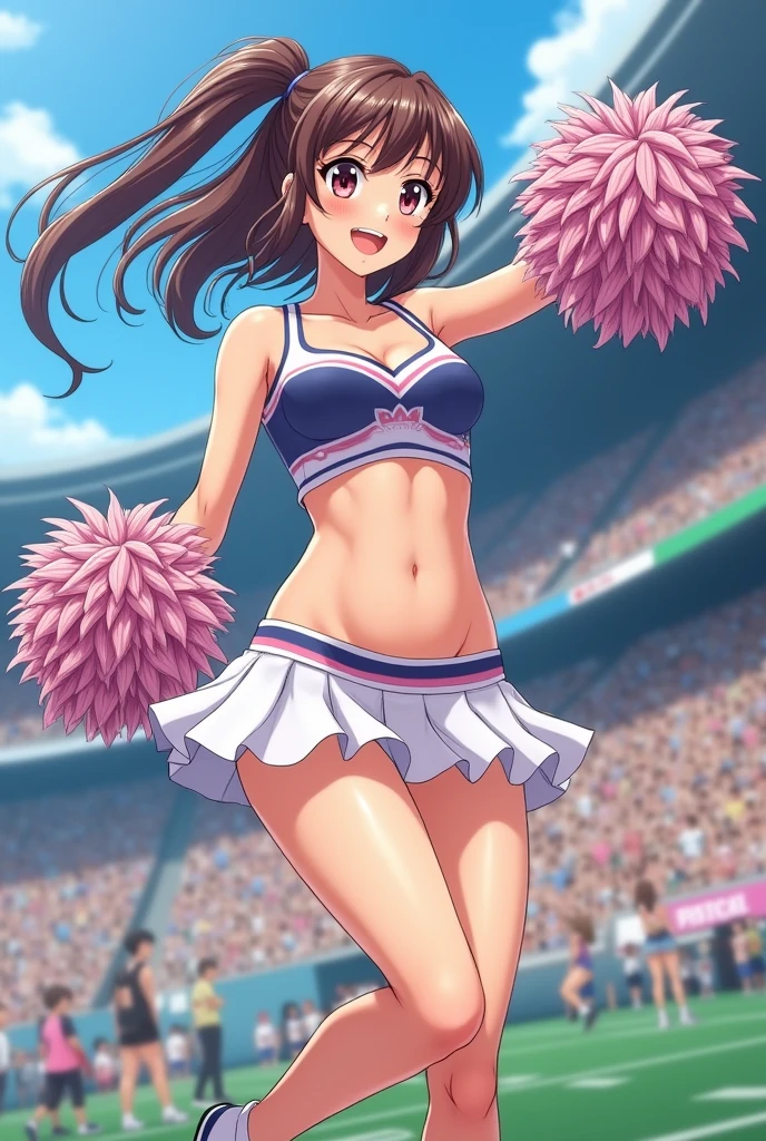 Anime Style。Cheerleading with pom-poms in a stadium full of spectators。
While jumping, her skirt flipped up, revealing her white underwear.。
Sweating under my arms、Steamy。
Big breasts and visible belly。
It's easy to tell that you're sweating,おっぱい,pussy,パイパンまんこ