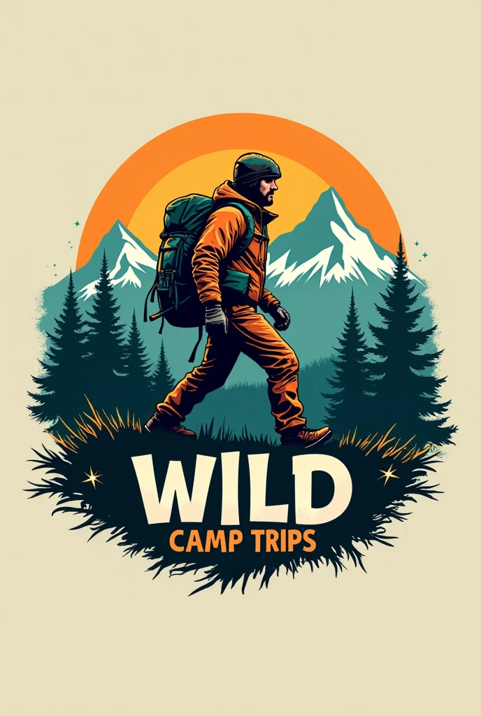 Create logos for nature adventure hiking group, of intrepid adventurers, with the word "Wild Camp Trips",