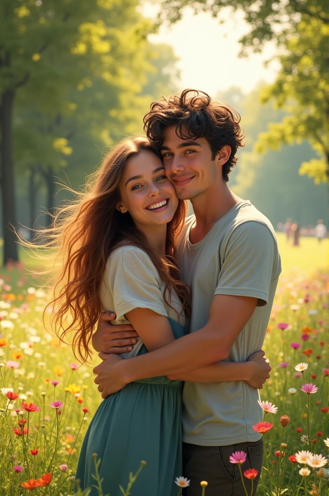 Young man and woman hugging each other