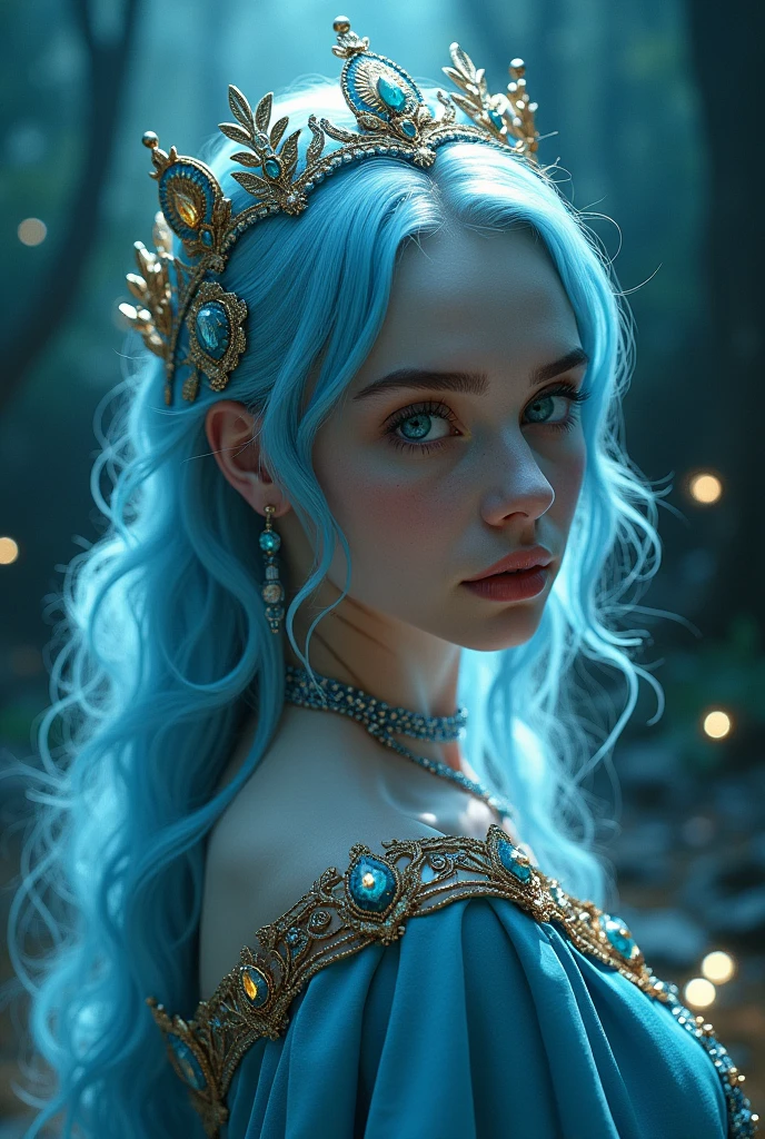 (8k, best quality, masterpiece:1.2), (realistic, photo-realistic:1.37), ultra-detailed, A detailed portrait of 1 girl 21 year old girl, fantasy character, blue eyes, tosca hair color, detail face, pale skin, face facing the camera, wearing queen costumes, zodiac suit. The scene illuminated with professional lighting, photon mapping, and radiosity, with Tetsuya Nomura Style and a zodiac feel, gemini , zodiac gemini vibes. In the dark forest river terrible background with blur or bokeh effect, neon details, realistic light.
