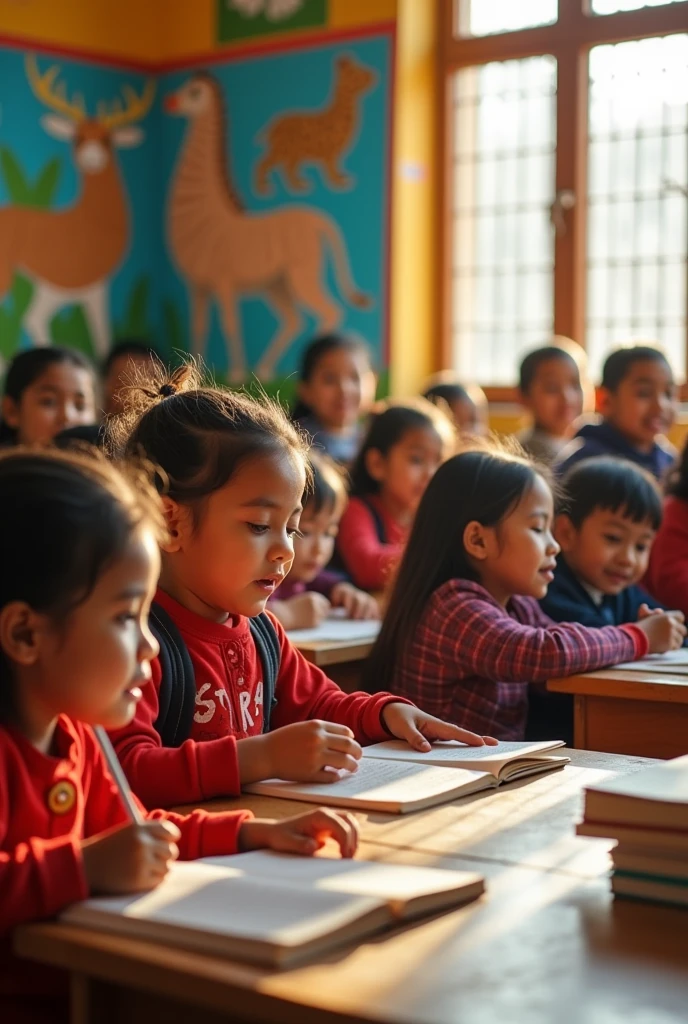 Children learning to read at a school in Bolivia

