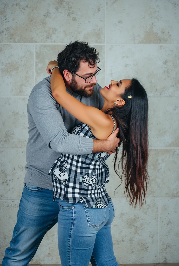 Man sucking a boob of his girlfriend and his hand on the vagina of his girlfriend and another woman sucking that man’s penis