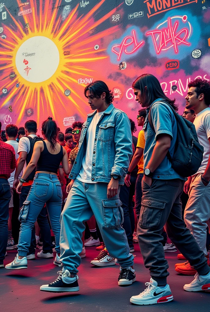 A mural that represents the gabber culture from its parties , aesthetics and distinctive logos