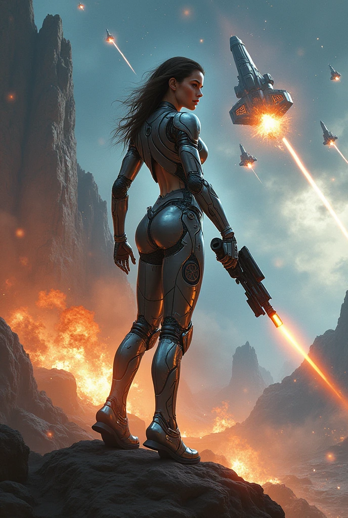 You can create a cyborg woman in the middle of a battle with spaceships