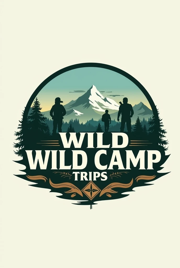 Create isologo logo for nature adventure trail group, of intrepid adventurers, with the word "Wild Camp Trips", 