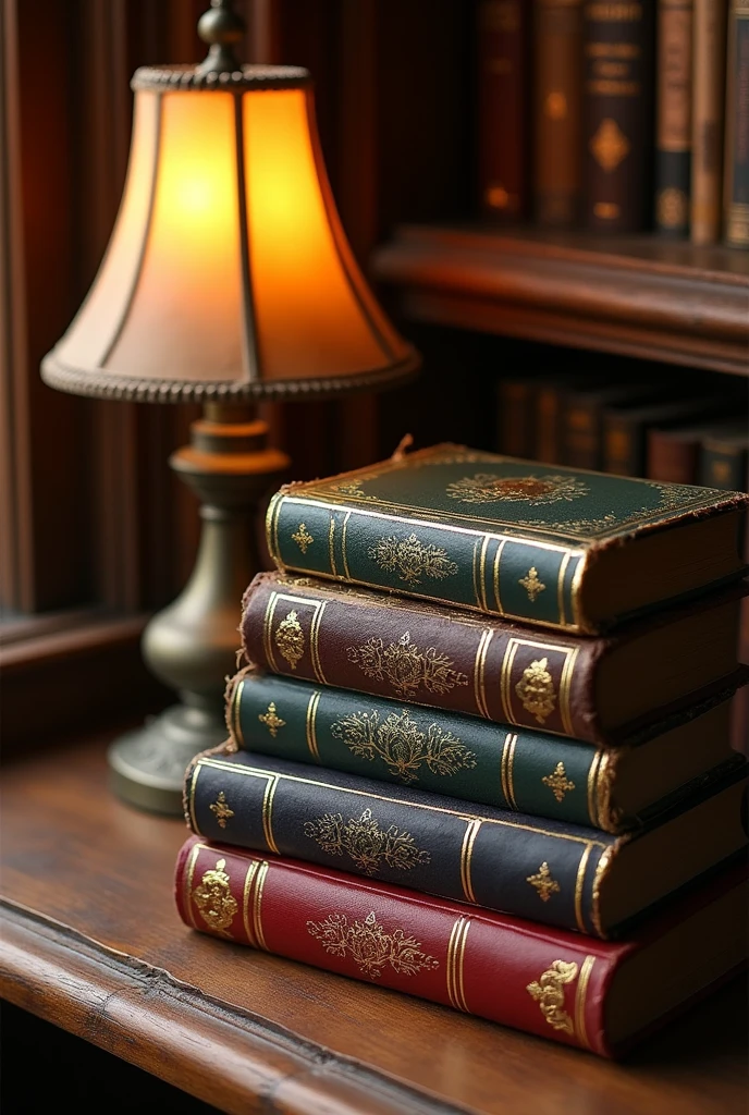Some books stacked, the top book is the "Hobbit"