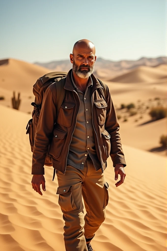Bald traveling man