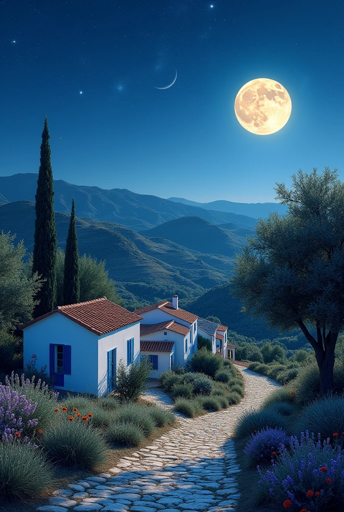 A landscape in Greece at night
