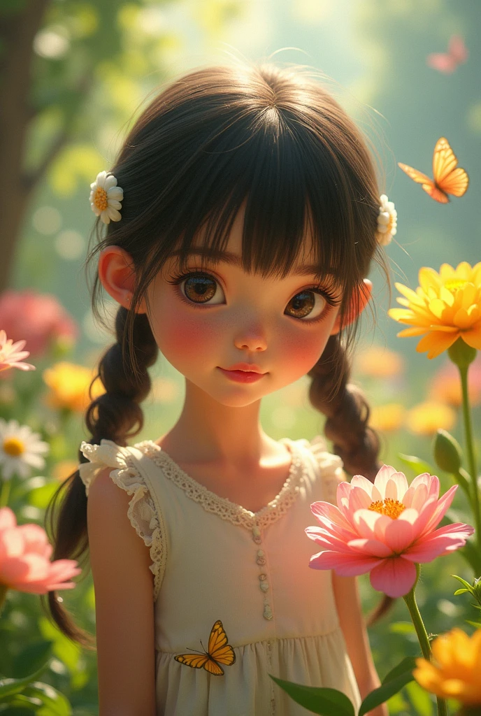 Girl with bangs, high nose and small mouth
